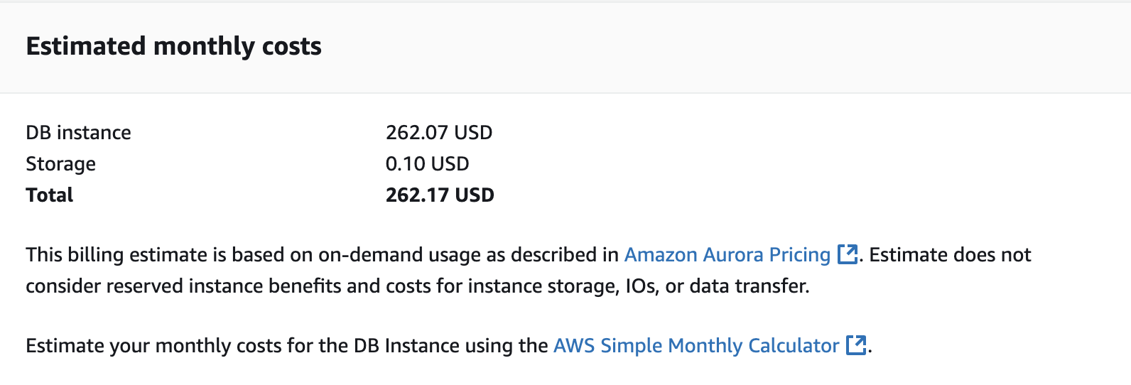 Aurora cost estimate