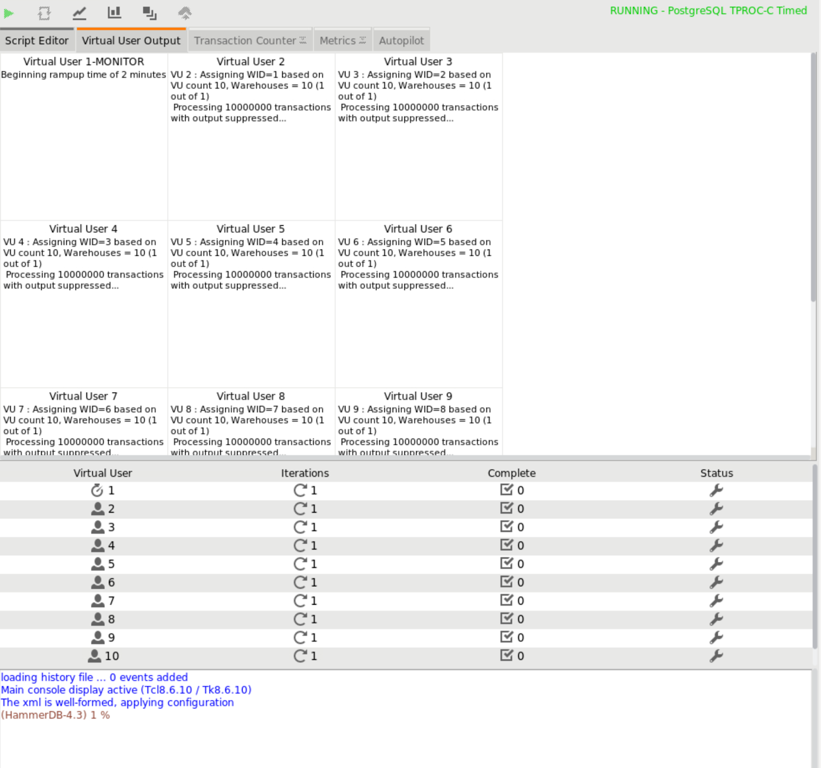 PostgreSQL HammerDB Ramp Up Period